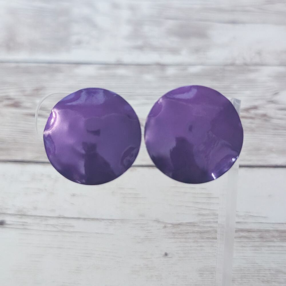 Vintage Clip On Earrings 1" Purple Circle Crinkled Like Design